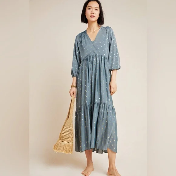 anthropologie blue maxi dress Long Blue Bridesmaid Dresses